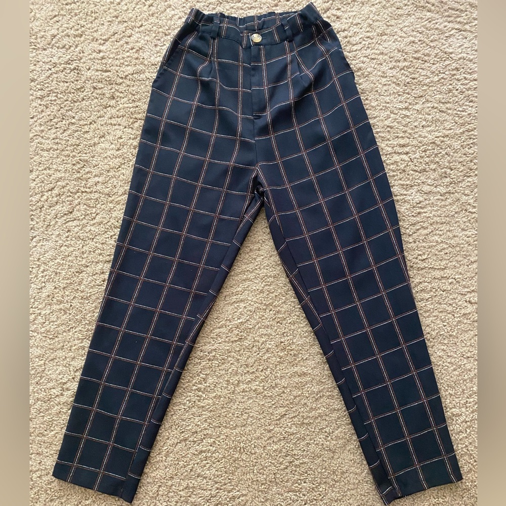 Academia Style Straight Leg Plaid Pants